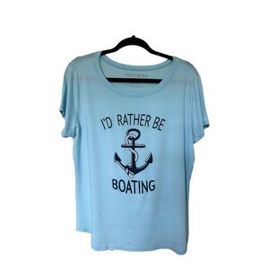 Violets Are Blue: Blue Nautical Graphic "I'd rather be boating" T-Shirt woman's